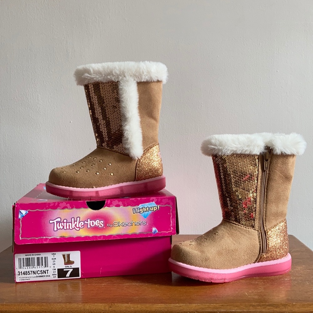 Skechers Brown/Pink/White Winter Boots - Size 7